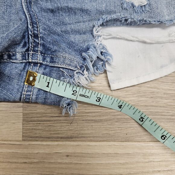 REWASH Wowens Juniors Blue Light Wash Distressed Cutoff Jean Shorts 7 - Picture 8 of 9